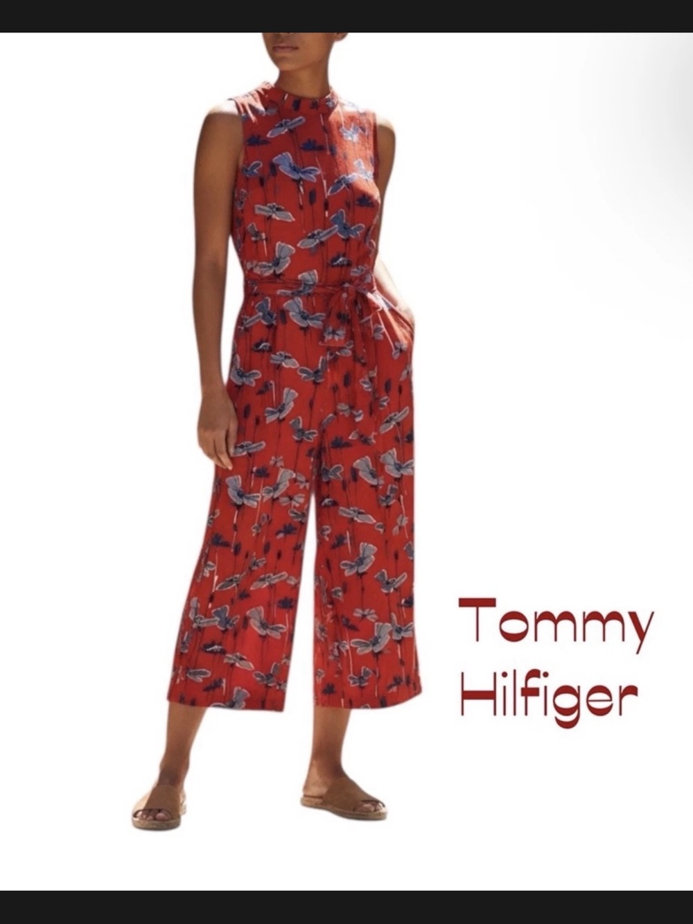 Tommy Hilfiger Orange & Blue Floral Cropped Wide-Leg Sleeveless Jumpsuit - Sz 6